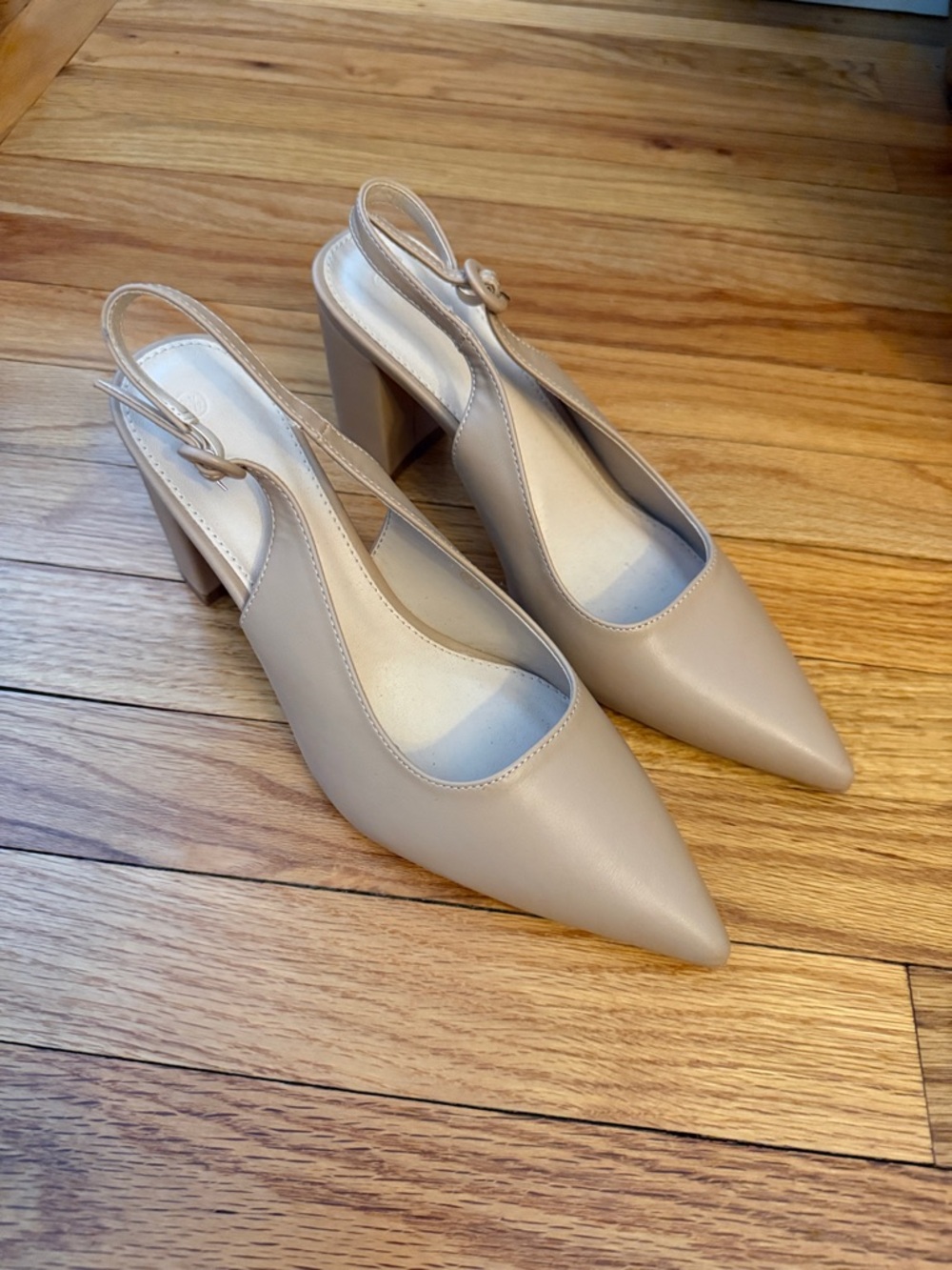 Classic Pointed-Toe Slingback Pumps in Beige